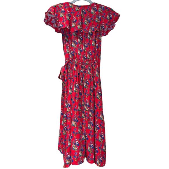 Women's Anthropologie Maeve Short Floral Faux Wrap Hi-Low Dress Red, Size 6, EUC - Picture 3 of 5